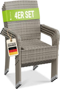 Juskys Polyrattan Gartenstühle Yoro 4er Set mit Armlehnen & Rückenlehne, Rattan Stuhl Garten, 4 Stühle stapelbar, Stapelstuhl Grau-meliert