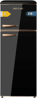 Cecotec Bolero CoolMarket 2D Origin 215 Black E Kühlschrank mit 2 Türen, 215 l, Höhe 148,2 cm und 55,2 cm Breite, Licht, verchromter Griff, Glasfächer