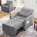 Vesgantti Schlafsessel mit Bettfunktion 3-in-1 Ausziehbares Schlafsofa Umwandelbarer Stuhl Bett Verstellbarer Einzelsessel mit Seitentasche, Hellgrau