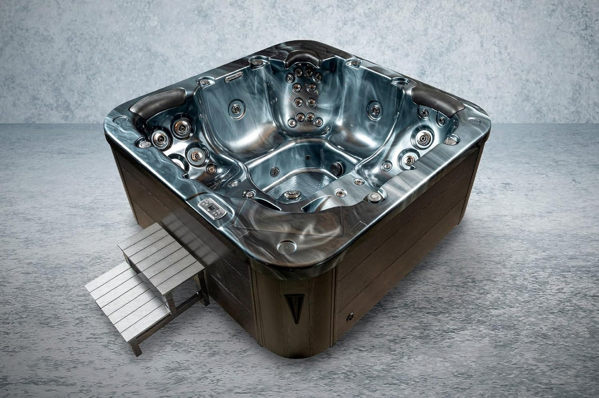 American Outdoor Whirlpool Torina Pearl Shadow 215x215 cm, 5 Personen, 53 Massagedüsen, Gecko Steuerung, LED Farblicht, UV-Wasseraufbereitung