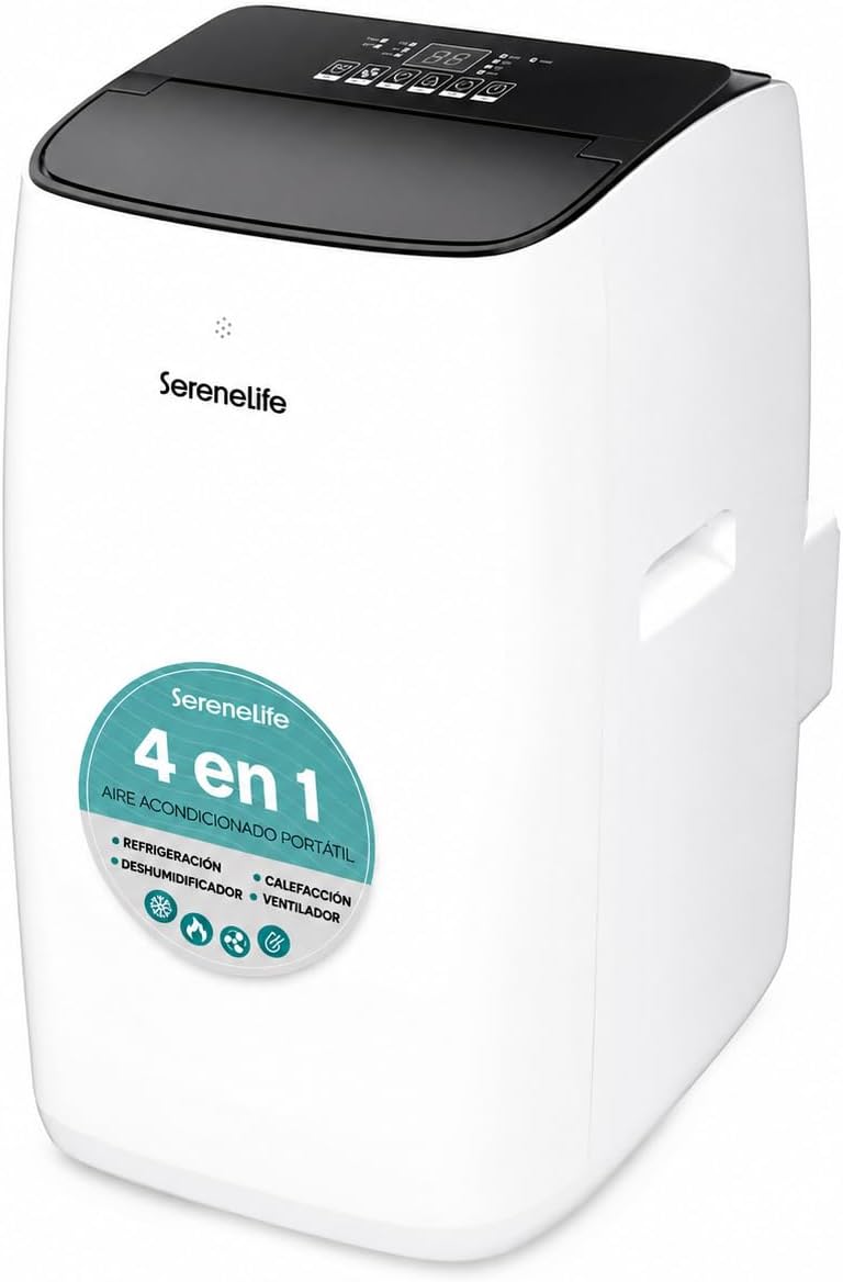 SereneLife Inverter- Klimaanlage Mobil 12000 BTU- mit WLAN, Klimagerät mit Ablutftschlauch und Fensterkit, 4 in, Kühlen Heizen Entfeuchten Ventilieren