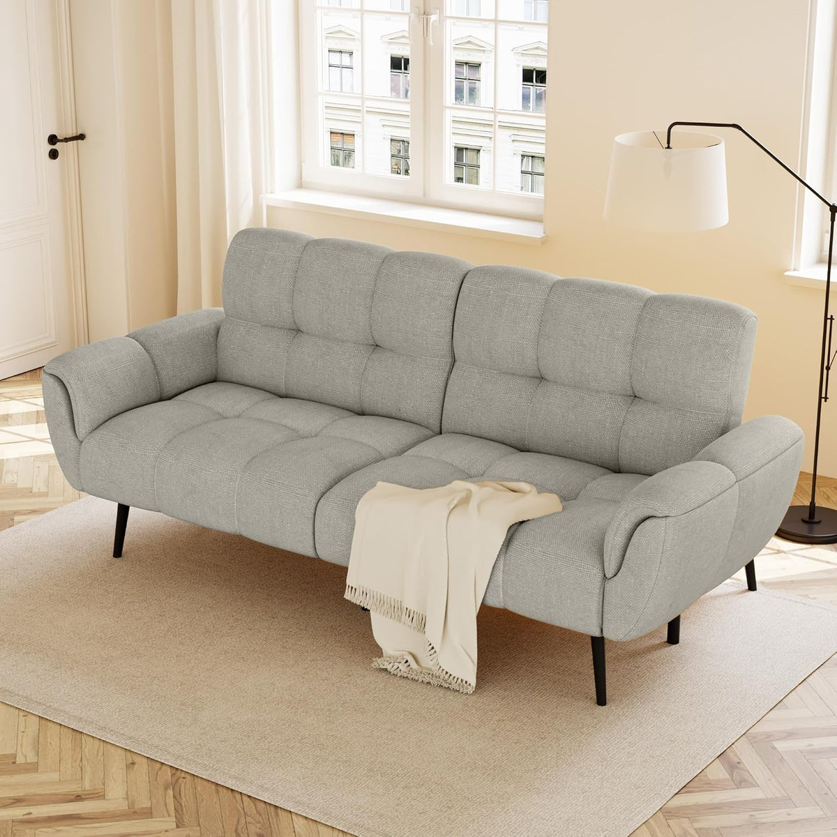 HIPIHOM Sofa Mit Schlaffunktion, Schlafsofa 155x85cm, Klappsofa Sofa 3 Sitzer, Bequemes Geeignet Für Wohnzimmer, Büro, Lounge, Zimmer, Schlafzimmer