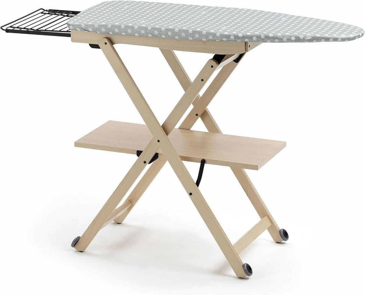 Arredamenti Italia Bügeltisch verstellbar/klappbar, massives Buchenholz 135 x 88 x 45 cm Natur