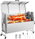 VEVOR Drehspießgrill 38 W Spanferkelgrill Lammgrill Holzkohlegrill (132 cm Grilllänge) mit 60 kg Tragkraft & Rädern & 4-facher Höhenverstellung &