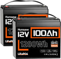 Humesienk 2 Stücke 12V 100Ah LiFePO4 Batterie, 3840Wh Lithium Solarbatterien mit 100A BMS & Tieftemperaturschutz, für Wohnmobile, bis zu 15.000 Zyklen