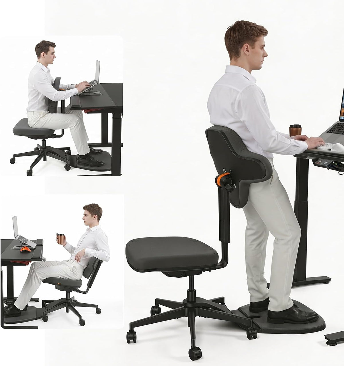 Newtral Stehpult-Stuhl, Standing Mate-Sitz für Sitz-Steh-Wechsel, ergonomischer Anlehn-Hocker mit Anti-Ermüdungsmatte, Pferdesattel-Stuhl
