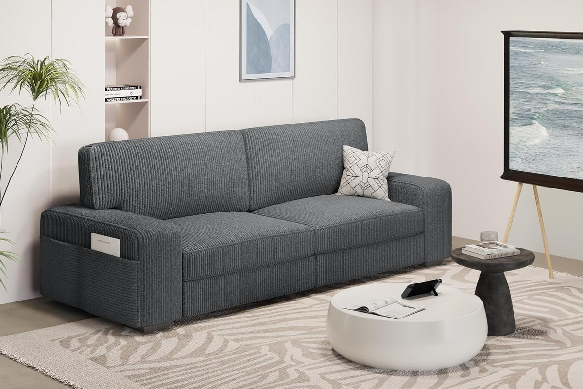 Yaheetech Sofa 212 x 81 cm Polstersofa aus Cordstoff mit Abnehmbare Kissen und Rückenlehnen Couch mit Breite Armlehnen