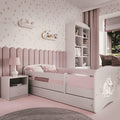 Kids Collective Kinderbett 80x160 cm mit Rausfallschutz, Lattenrost & Schublade in weiß 80x160 Mädchen Bett rosa Pferd