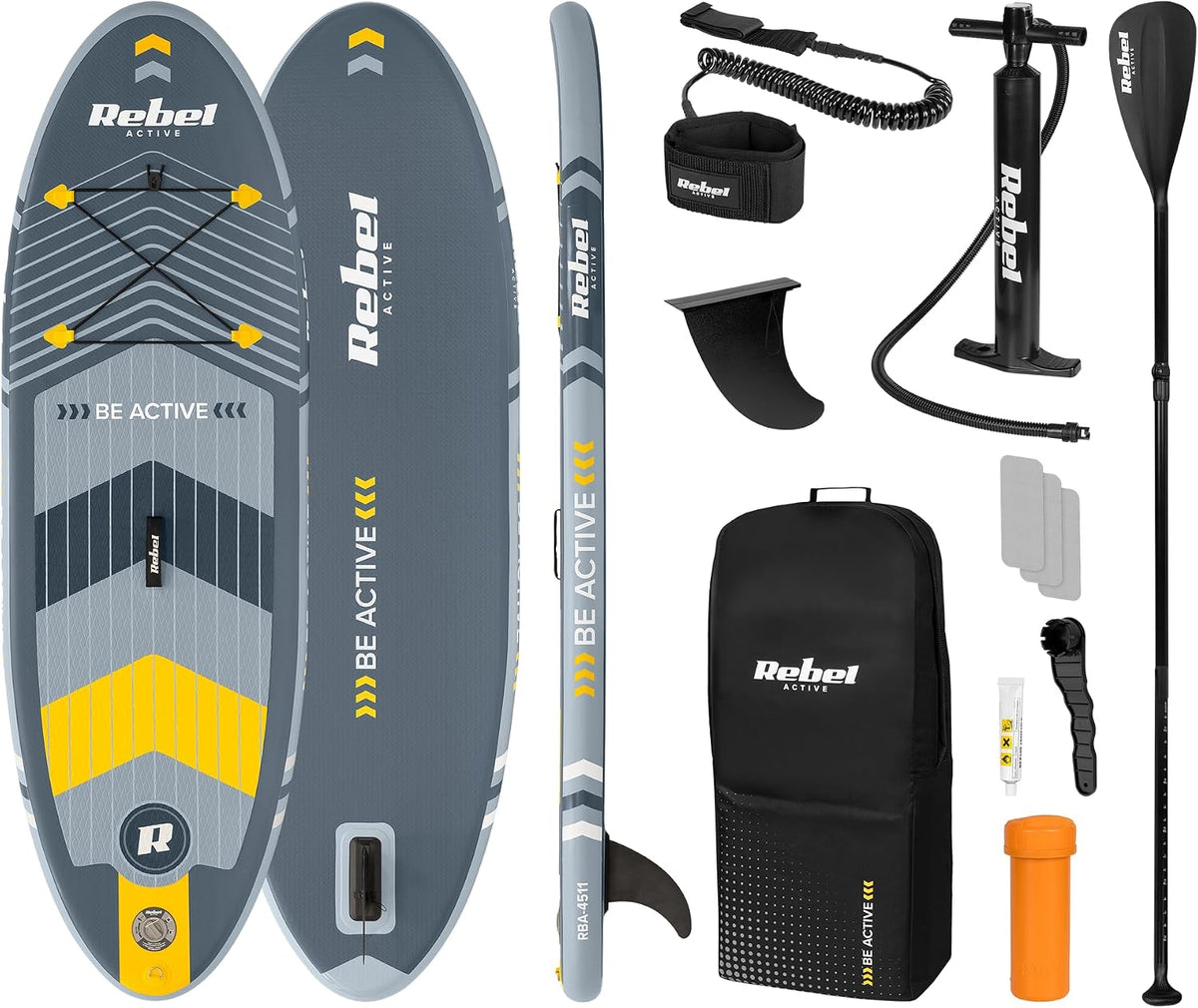 Rebel Electro Brett SUP Schwimmpumpe Drop-Stitch 244 cm Set Paddel Pumpe Rucksack RBA-4511