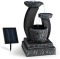 blumfeldt Fantaghiro Zierbrunnen mit Wasserspiel, 3 W Solarpanel, Gartenbrunnen, 3 Ebenen, integrierte Beleuchtung, unabhängig vom Stromnetz Dank Akku