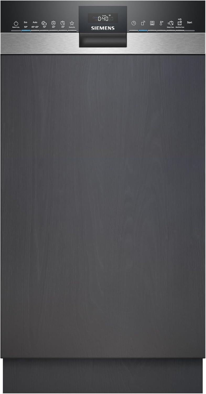 Siemens SR53HS74KE, iQ300, Smarter teilintegrierter Geschirrspüler, 45 cm, Eco 50°C Programm, varioSpeed Plus, höhenverstellbarer Oberkorb, Rackmatik