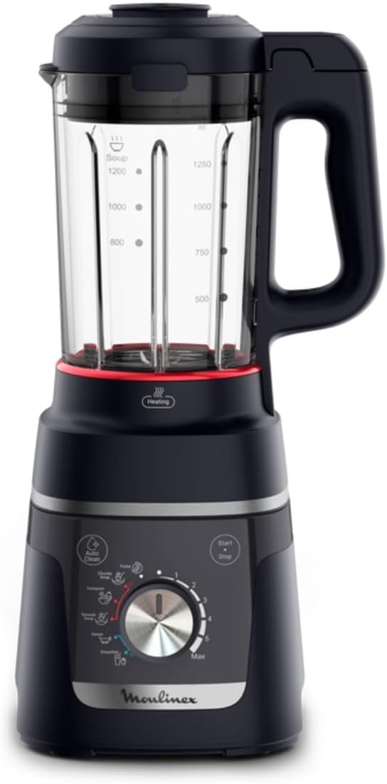 Moulinex Blendforce Cook, LM5768F0, Standmixer mit Kochen, heiße und kalte Rezepte, 5 automatische Programme, 6 Geschwindigkeiten + Pulse, Black Night