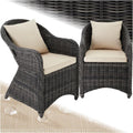 tectake Alu Polyrattan Gartenstuhl 2er Set, Gartenmöbel Set mit 2 Sessel, Rattan Gartensessel mit weichen Sitzpolster, wetterfest, grau