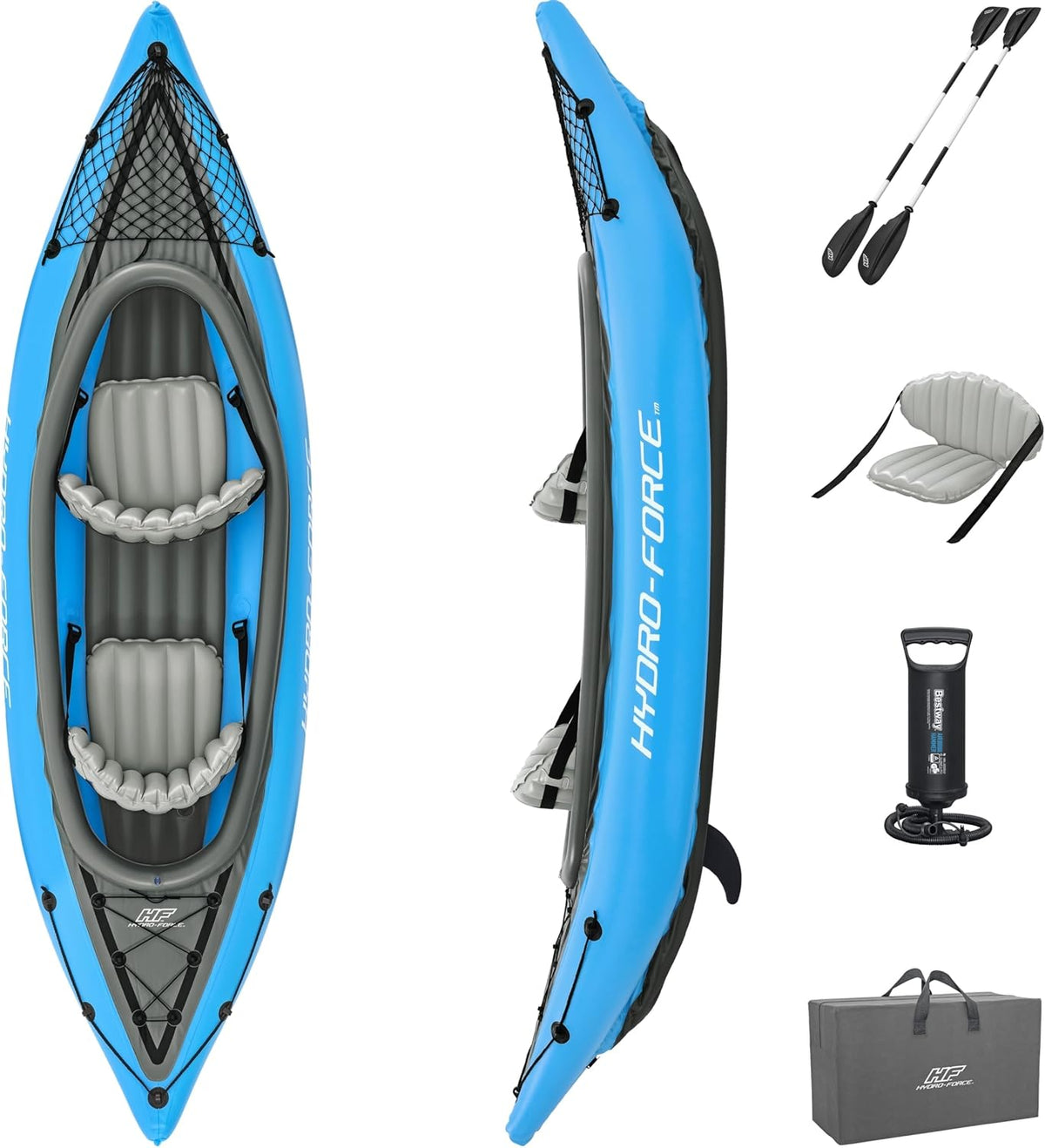 Bestway Hydro Force Inflatable Kayak Set, Includes Seat, Paddle, Hand Pump, Storage Carry Bag, Great for Adults, Kids and Families