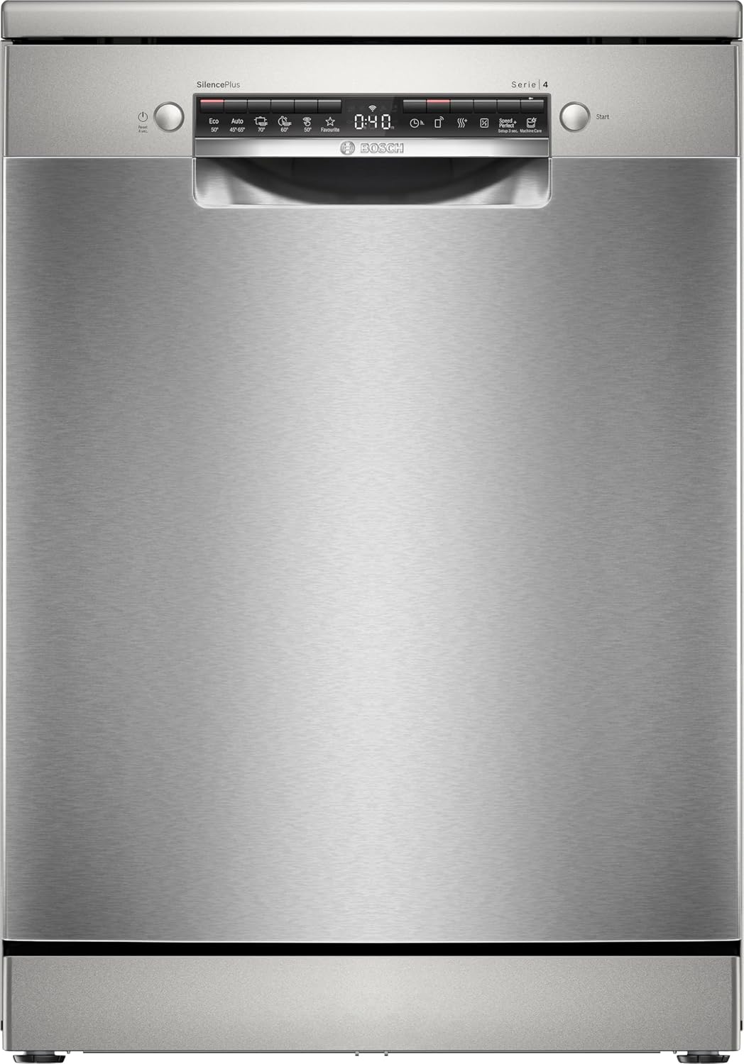 Bosch SMS4ECI28E Serie 4, Geschirrspüler, 60 cm, freistehend, Home Connect, Remote-Diagnose, Waschassistent, Green Collection, Stahl