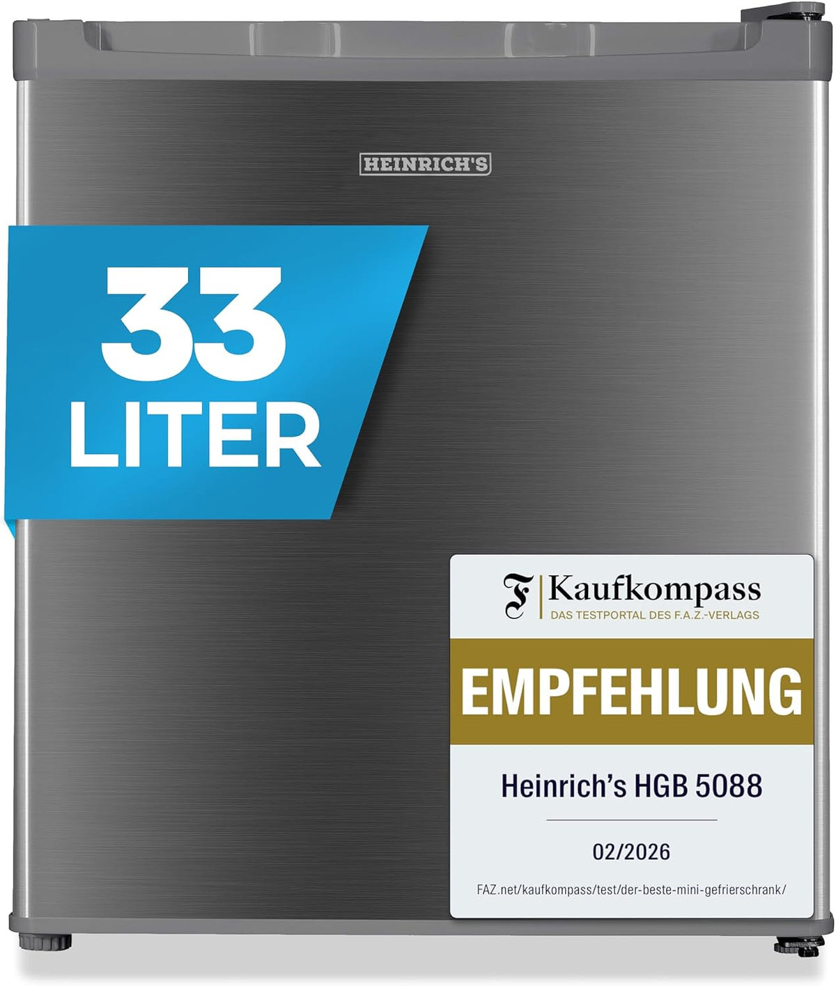 Heinrich's Mini-Gefriergerät 33 L, Leise 39 dB, bis -18 °C, Kompakt, Inox