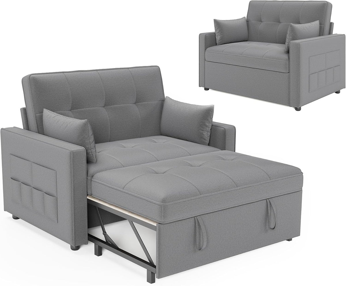 LUXOAK Schlafsofa 186 x 122 cm mit 5-stufig Verstellbarer Rückenlehne, 3-in-1 Schlafcouch mit Kissen und Seitentasche