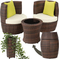tectake Rattan Set 2 Personen, Outdoor Sitzgruppe mit 2X Stuhl, mit Polster Kissen, Balkonmöbel, Aluminium Gartenmöbel Set, 1 Beistelltisch rund, Vase