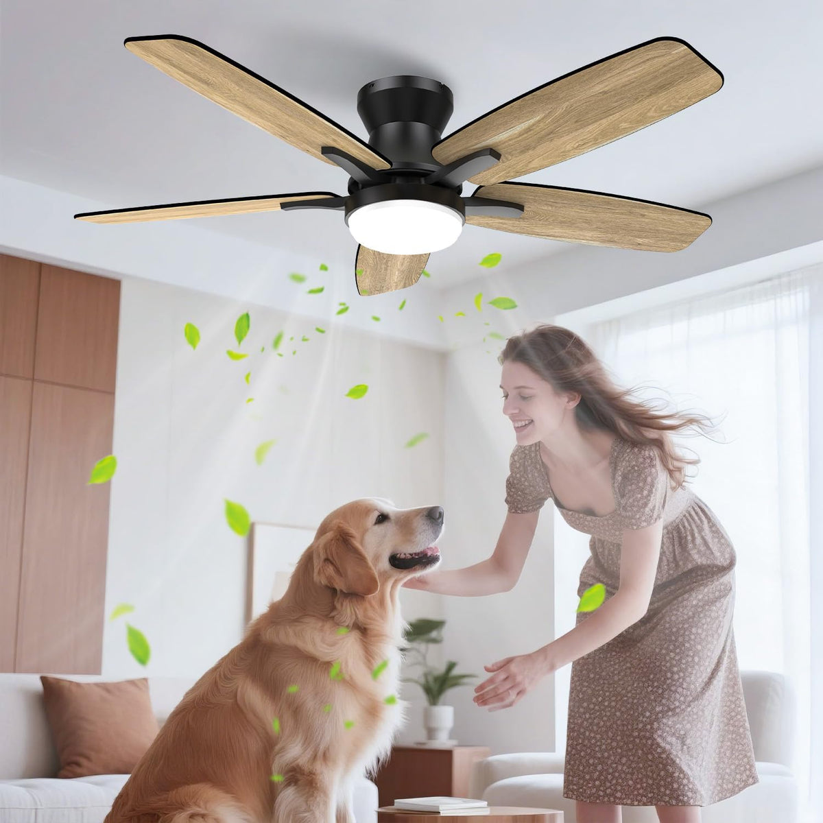 Airwit 106 cm Deckenventilator mit Beleuchtung und Fernbedienung, leiser 20 dB DC-Motor, dimmbare 18W LED, für Schlafzimmer Wohnzimmer, Timer