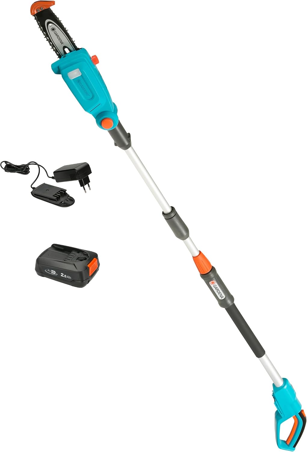 Gardena Akku-Teleskop-Hochentaster TCS 20/18V P4A Ready-To-Use Set: Teleskopgriff, Reichweite bis 4 m, Schneidunterstützung, Abwinkelbarer Schneidkopf
