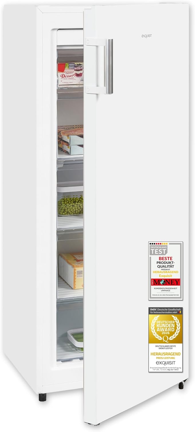 Exquisit GS5231-NF-H-010E Gefrierschrank, 155 l No Frost Standgerät Weiss