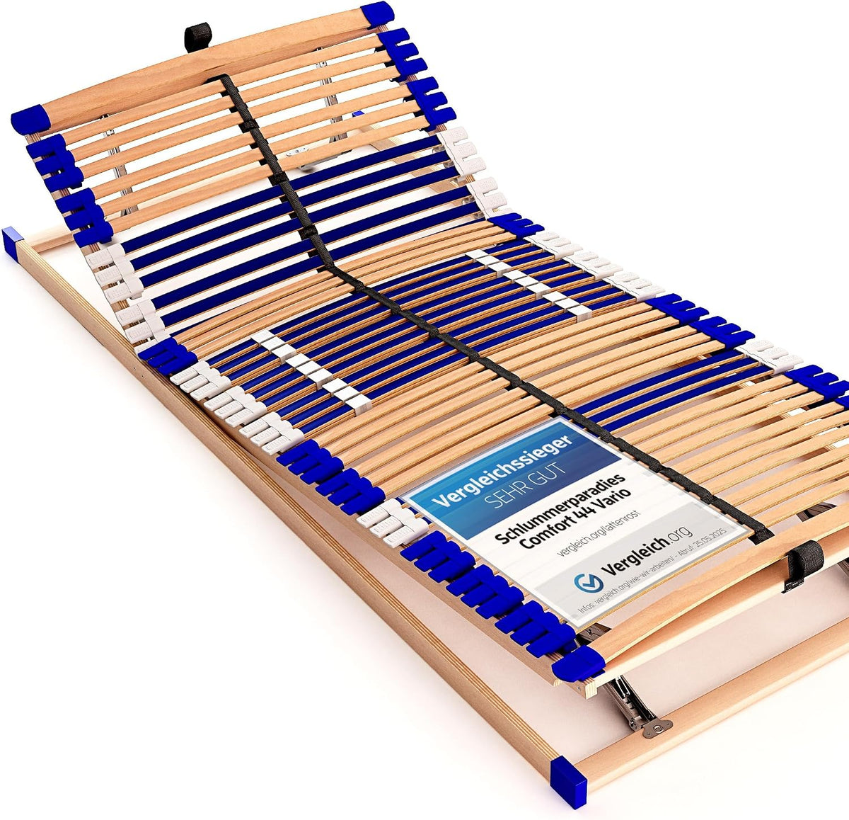 stabiler Lattenrost 100% BUCHE, 100% fertig montiert (140x200cm), Kopf- und Fußteil verstellbar, SCHULTERFRÄSUNG, 7 Zonen, 44 Federleisten, Mittelgurt