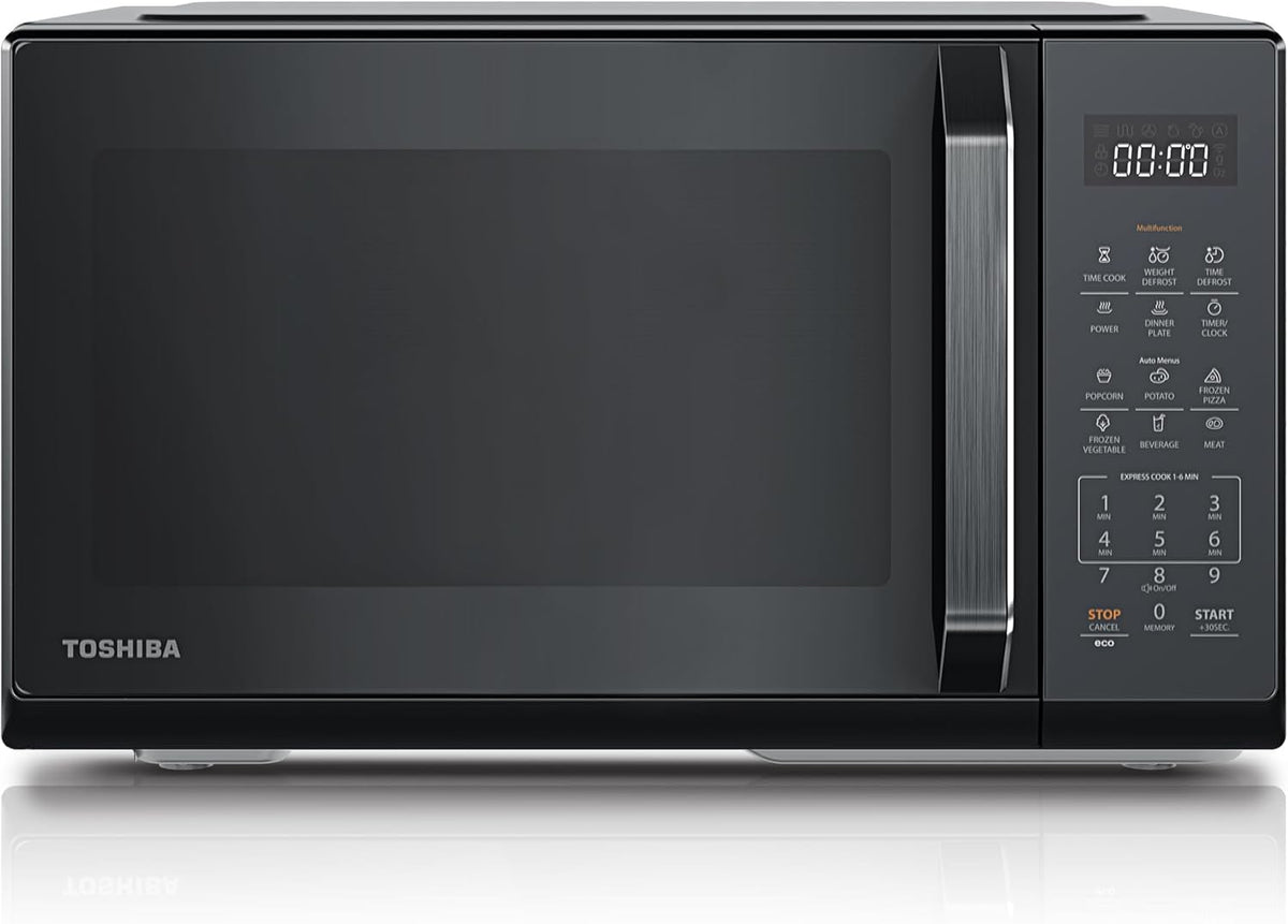 TOSHIBA microwave in mirrored black, 800W, MW3-EM23PE(BM), 23 liters, digital solo mini microwave with 11 power levels, 6 automatic programs, defrost