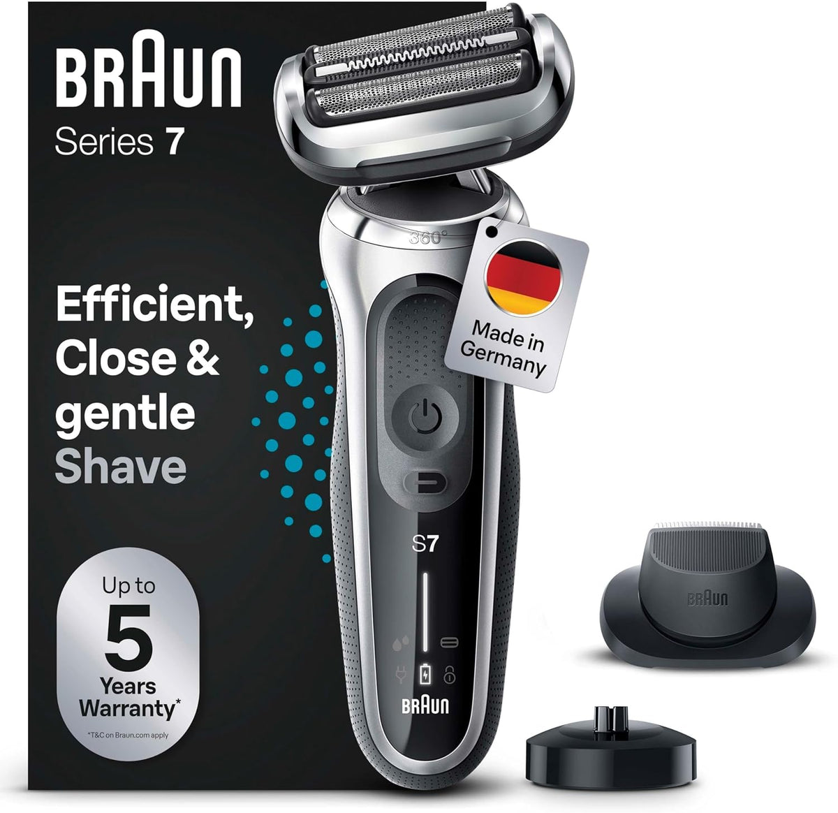 Braun Series 7 Elektrorasierer 360° Flex mit EasyClick Präzisionstrimmer, 71-S4200cs, Rasierer Herren mit Aufsatz, Wet und Dry, Made in Germany