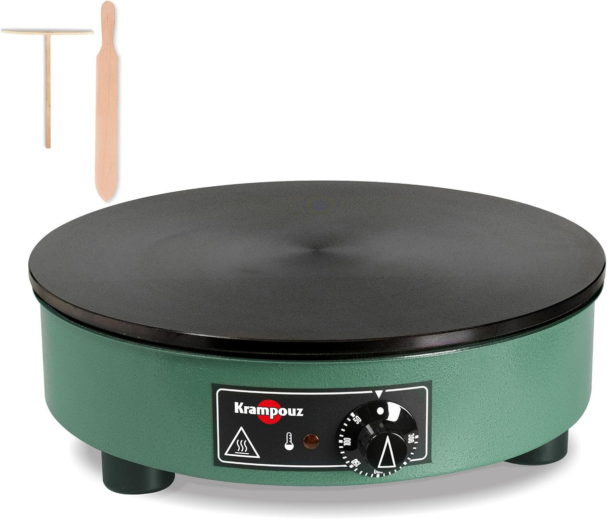 KRAMPOUZ Crepes Maker elektrisch, Crepeseisen aus bearbeitetem Gusseisen Durchmesser 40 cm, 220–240 Volt und 2500 Watt