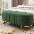 Stauraum-Schlafkoffer und Fußbank 120 x 40 cm, gepolsterte Fußbank mit Stauraum, Sofabank Bank, Samtstoff Grün.