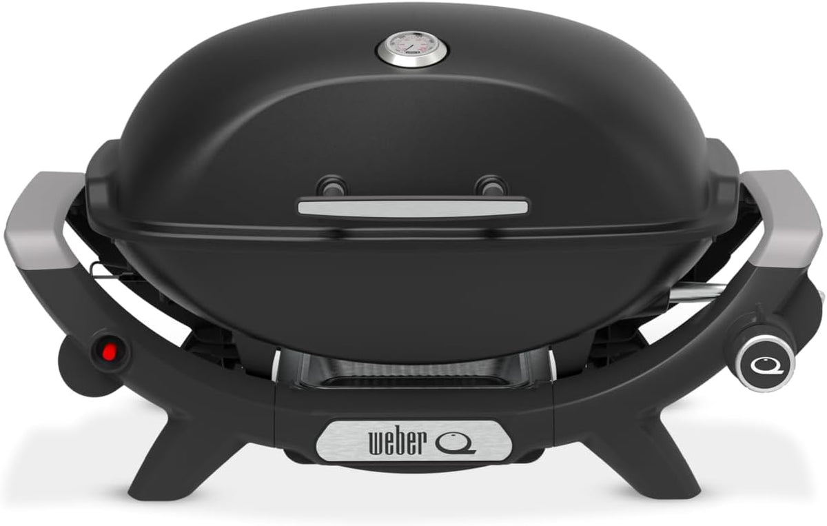 Weber Q2100N Gasgrill, 53 x 38cm Grillfäche, portabler BBQ Grill, 2-geteilter porzellanemaillierter Guss-Grillrost, 1 Brenner, hoher Deckel
