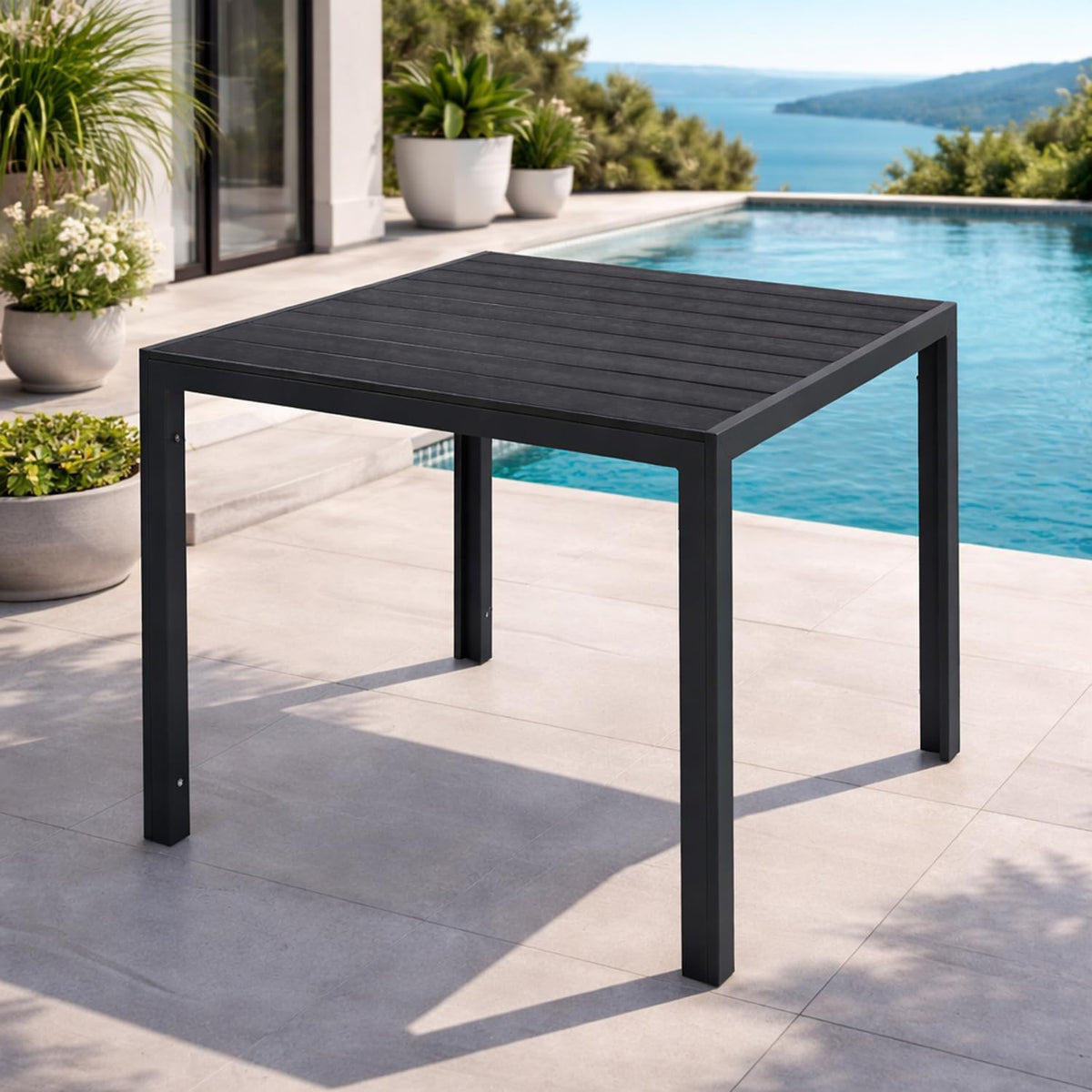 Mojawo Aluminium Gartentisch anthrazit/schwarz Esstisch Gartenmöbel Tisch Holzimitat Non Wood wetterfest 90x90x74cm