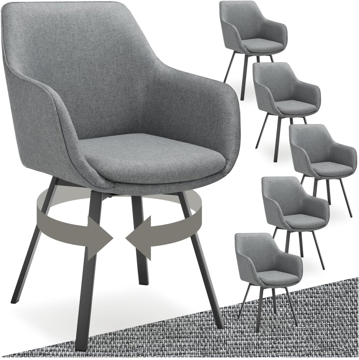 tectake 6er Set Stuhl drehbar, Esszimmerstühle mit Armlehne, Drehstühle für Dining Lounge, Küchenstühle, Stühle Esszimmer, Esstisch, Schminktisch