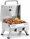 ROVSUN 4,4 kw Gasgrill mit 2 Brenner Gasgrill Camping mit Deckel & Thermometer 61x43x40 cm, Tischgrill für Hinterhof, Terrasse, Camping