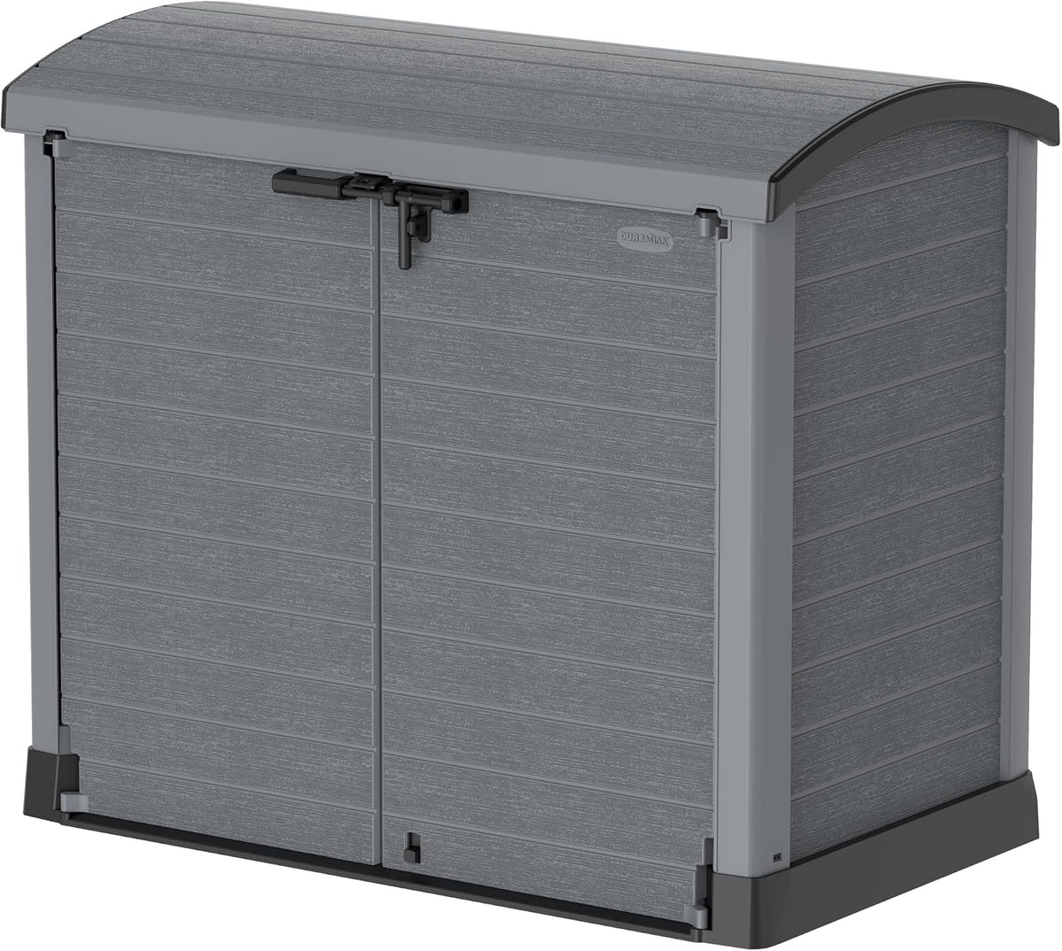 Duramax Cedargrain StoreAway 1200L Gartenhaus aus Kunststoff/Bogendeckel, BBQs und 2x 240L Mülltonnen, 145x85x125 cm, für Werkzeuge, Mülltonnenbox