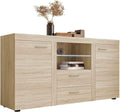 Mirjan24 Kommode Rango mit Glasboden, Highboard Sideboard, Anrichte, Naturtöne, Mehrzweckschrank, Wohnzimmerschrank, Anrichte, Schrank