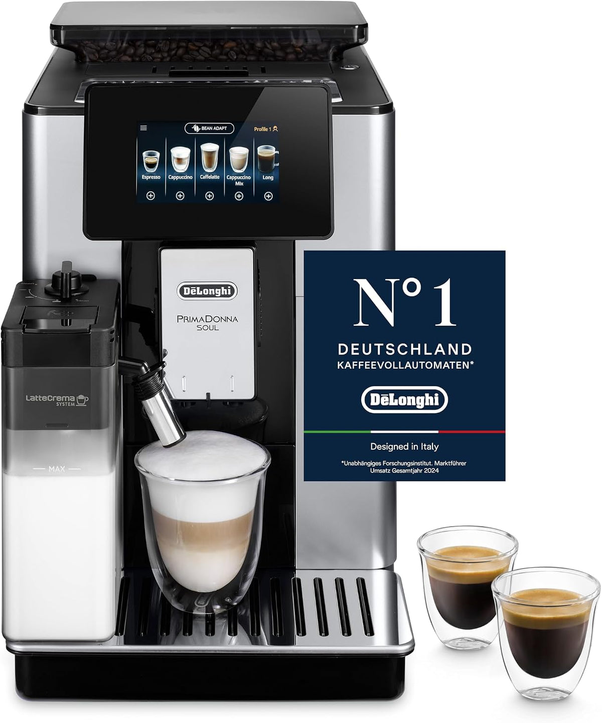 De'Longhi PrimaDonna Soul, Kaffeevollautomat 18 Getränke Silber-Schwarz