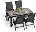 JUMMICO Gartenmöbel Set, 5-Fach Verstellbarer Aluminium Sessel und Einer Tischplatte in Holzoptik, 4 stühle Klappbar mit 1 Tisch