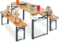 PINOLINO Sepp Kinder Festzeltgarnitur 3-teilig I Klappbare Kindersitzgruppe aus Holz & Metall I Outdoor Tisch mit 2 Bänken für Garten