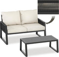 tectake Rope Design Lounge Möbel Set für Garten oder Balkon, Aluminium Outdoor Sitzgruppe Terrassenmöbel mit Sofa und Tisch in Holz Optik, wetterfest