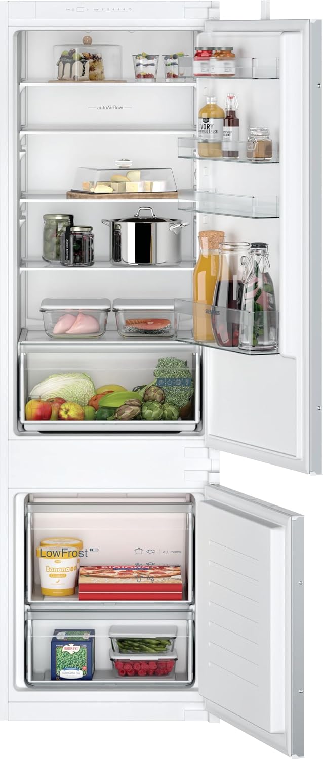 Siemens KI87VNSE0, iQ100, 177,5 x 56 cm Nische, 200 L Kühlen & 70 L Gefrieren, längere Frische mit freshBox, Einbau-Kühl-Gefrier-Kombination, lowFrost