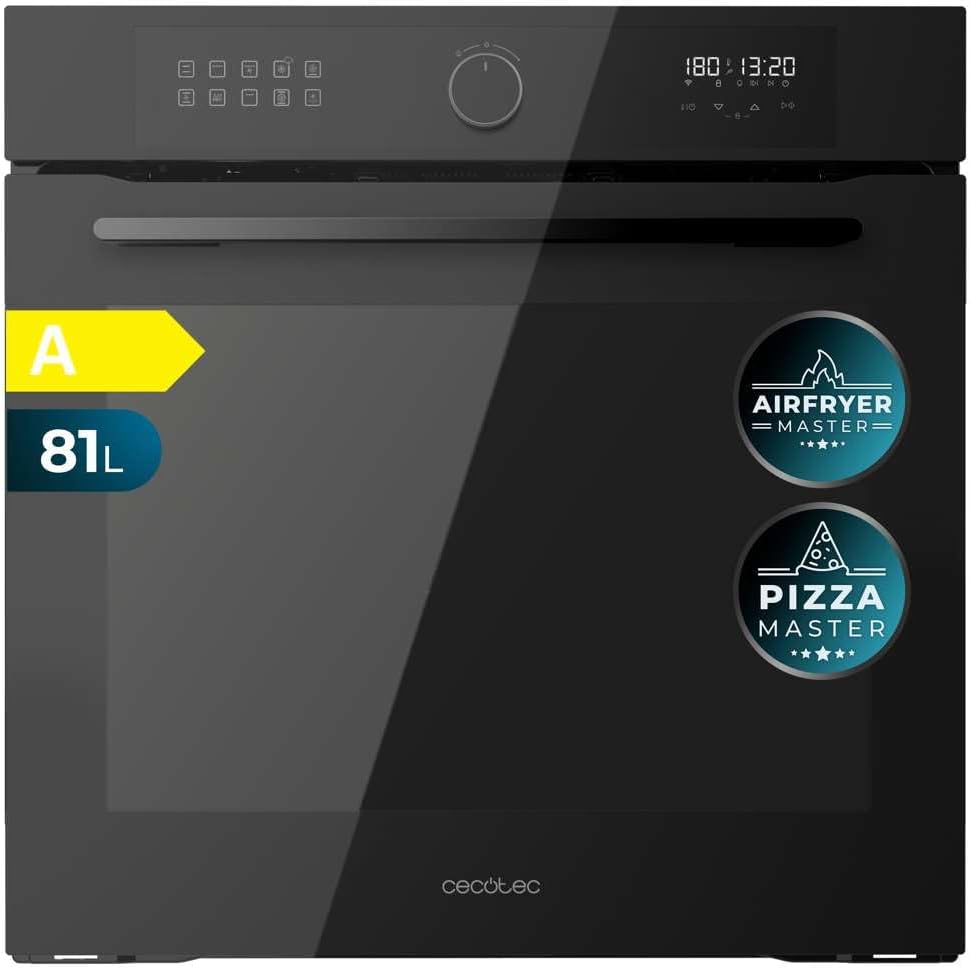Cecotec Einbaubackofen Multifunktion 60 cm Bolero Hexa AF316000 Glass Black A 3400W, 81L Kapazität, 11 Funktionen mit Airfryer Master, Pizza Master