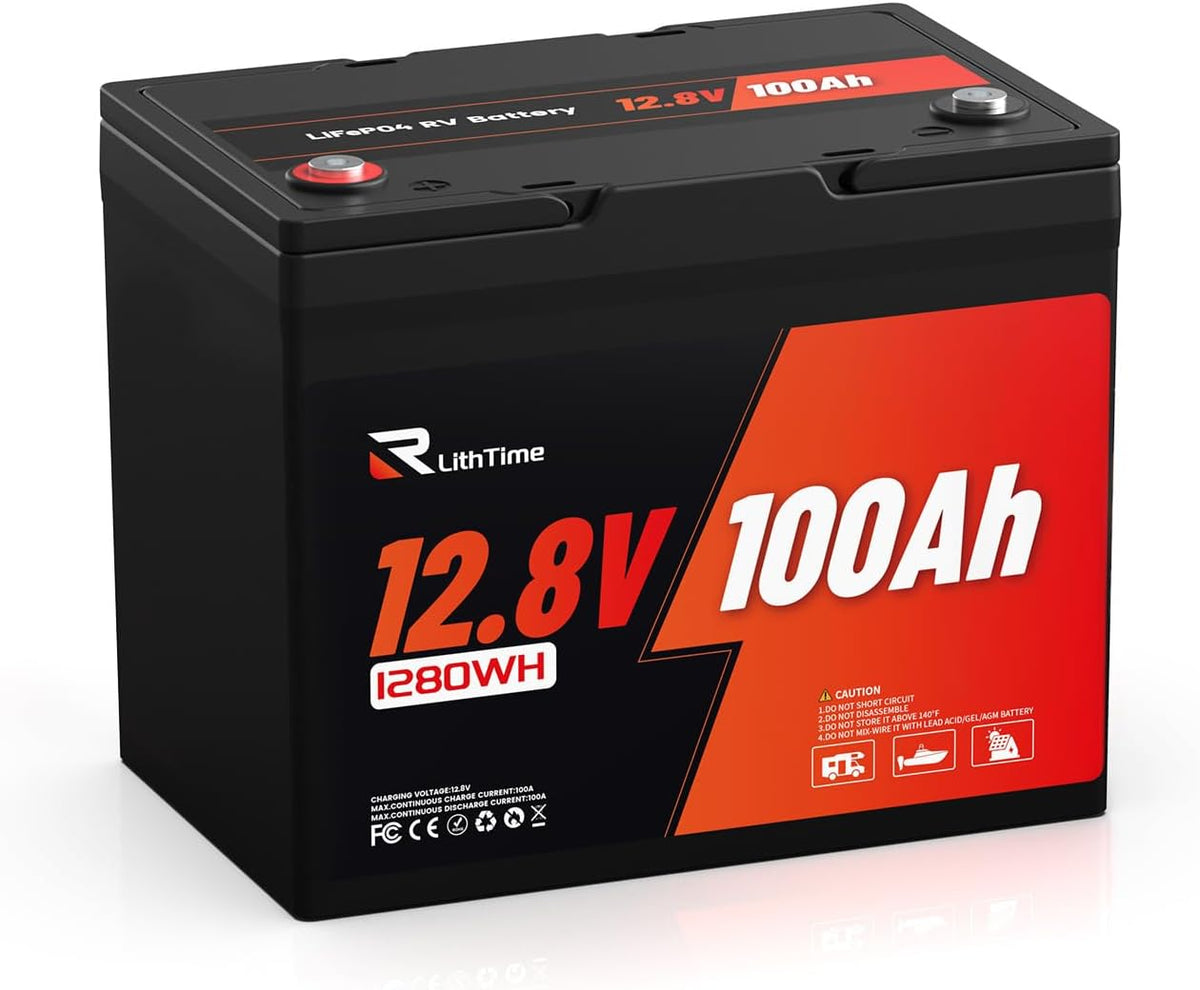 Lifepo4 12V 100Ah Lithium Batterie mit 100A BMS und A-Grade Zellen 4500-16000 Zyklen 9.5kg leicht 98% Effizienz für Wohnmobil Boot Solar Off-Grid