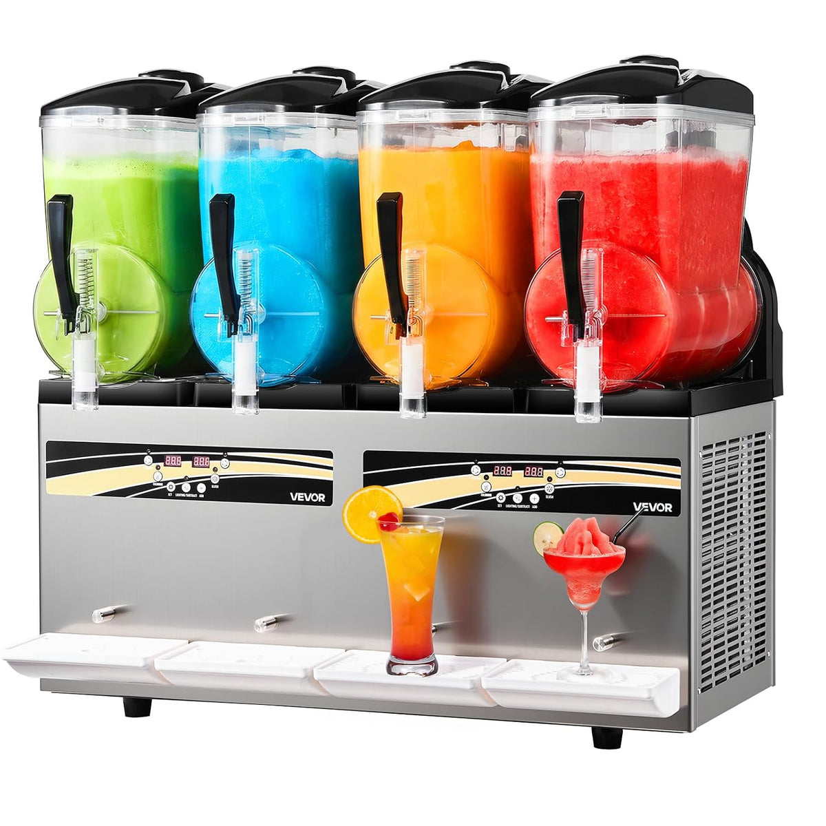 VEVOR Slush Maschine 4 x 12 L, Slusheis Eisbereiter 1650 W (kein Eis Nötig), Elektrische Margarita-Maschine mit Selbstreinigungsfunktion