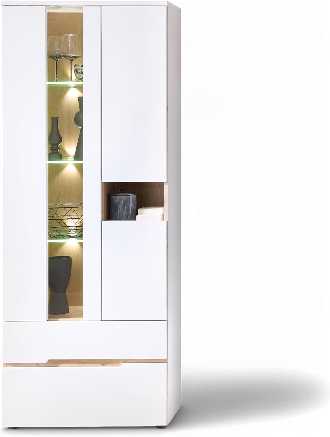 MEMPHIS Vitrine Vitrinenschrank Weiß Artisan Eiche 75 x 197 x 38 cm (B/H/T)