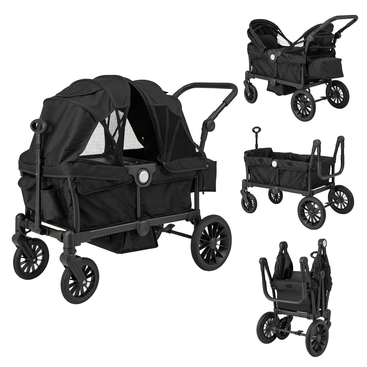 COSTWAY 2 in 1 Geschwisterwagen klappbar, Zwillingskinderwagen mit verstellbarem Griff & abnehmbarem Verdeck, Zwillingsbuggy mit Becherhalter, Tablett