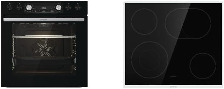 Gorenje Einbau-Herd-Set Black Set 4 mit Glaskeramik-Kochfeld, 77 Liter, Heißluft, ExtraSteam, GentleClose & Open, EcoClean, AirFry, PizzaMode, Schwarz