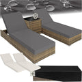 tectake 2er Garten Lounge Sonnenliegen Set mit Tisch, Aluminium Gartenliege, Gartenlounge Outdoor, Relaxliege inkl. 2 Bezugsets und Schutzhülle, Natur