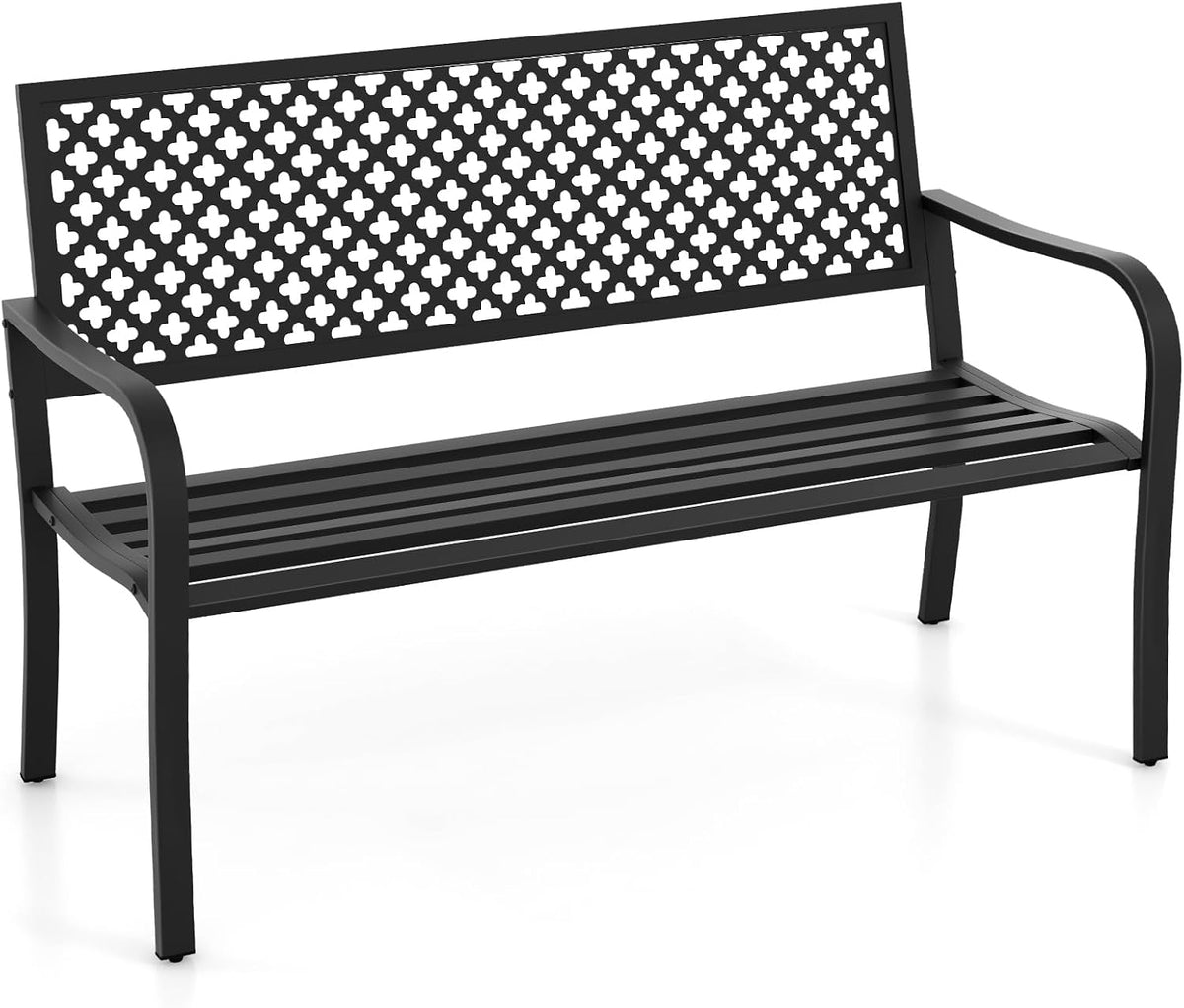 COSTWAY Gartenbank Metall, Metallbank bis 300 kg belastbar, 127 x 62 x 86 cm (Schwarz), wetterfeste Sitzbank für 2-3 Sitzer, Eisenbank für Garten