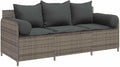 vidaXL Gartensofa mit Kissen 3-Sitzer Grau Poly Rattan